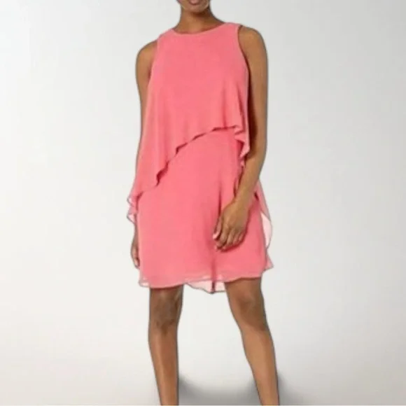 NWT Lauren Ralph Lauren 'Layered Chiffon Georgette Dress' in Starfruit  Pink 10